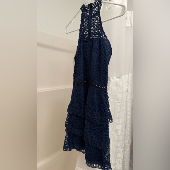 Women’s Navy Lace Halter Tiered Dress - Picture 5 of 5